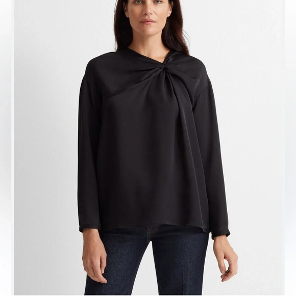 Club Monaco Women's Black  Twist Front Twill Blouse Size M - Picture 1 of 5